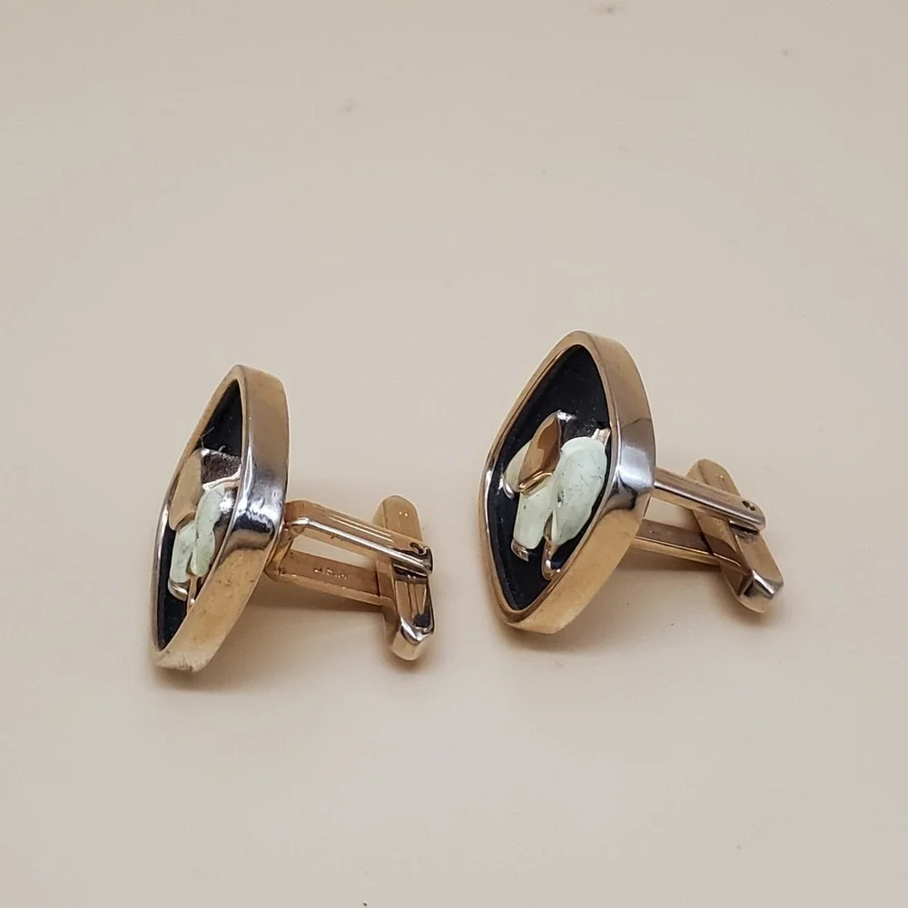 Vtg Hickok White Enamel On Black Elephant Cuff Links‎ Political Party Goldtone